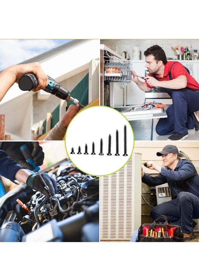 300 pieces of wood screw combination kit for quick self tapping screws, drywall anchor kit for self drilling, cross drive flat head self tapping screws, cabinet screws, black wood screws - Image 3